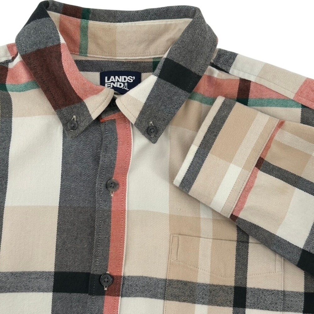 Lands End Mens Traditional Fit Plaid Flannel Button Down Shirt Size L 42-44